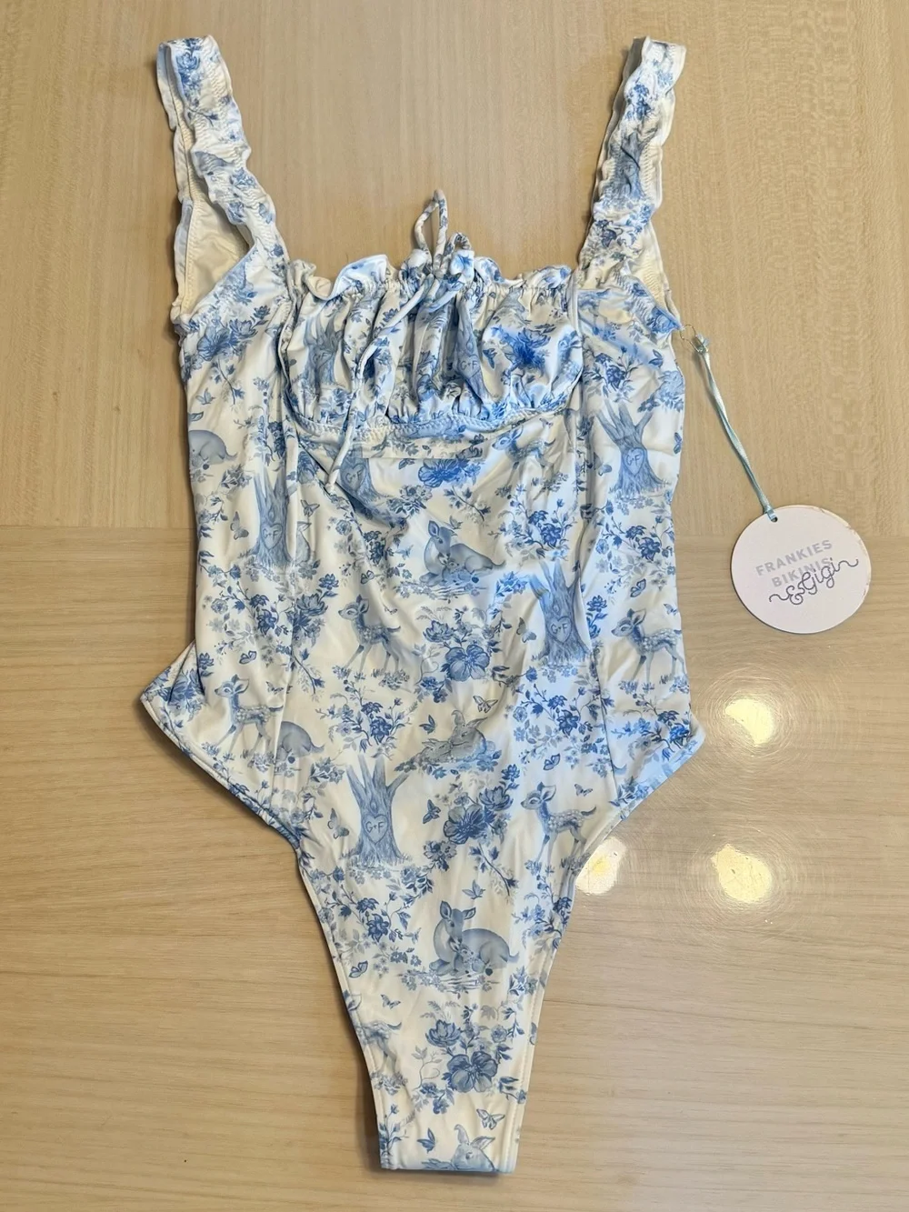 Frankie's Bikinis Gigi Hadid Fawn One-Piece Milkmaid Hat Bandana Scarf Swimsuit